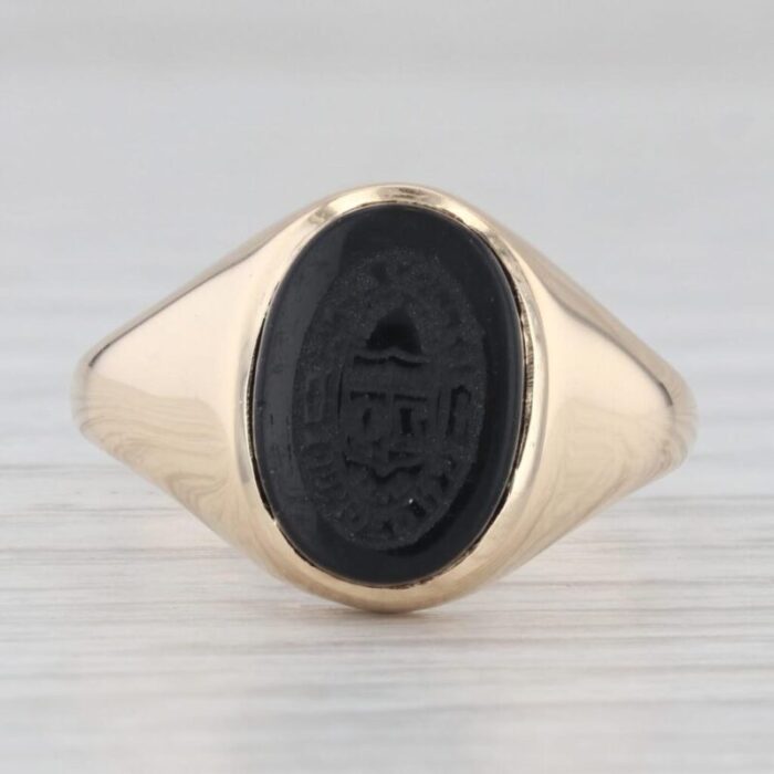 vintage salem college onyx seal signet school ring 14k yellow gold size 75 3031