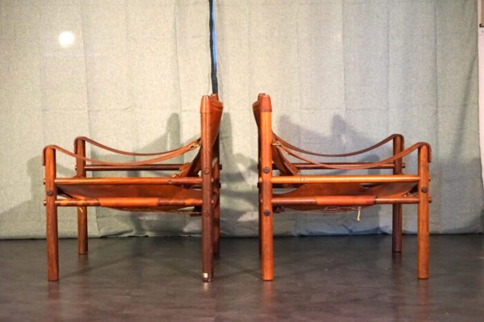 vintage scandinavian sirocco safari teak lounge chairs in cognac leather by arne norell for arne norell ab 1960s set of 2 3661