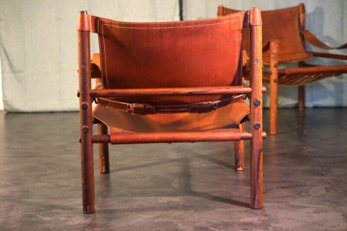 vintage scandinavian sirocco safari teak lounge chairs in cognac leather by arne norell for arne norell ab 1960s set of 2 4254