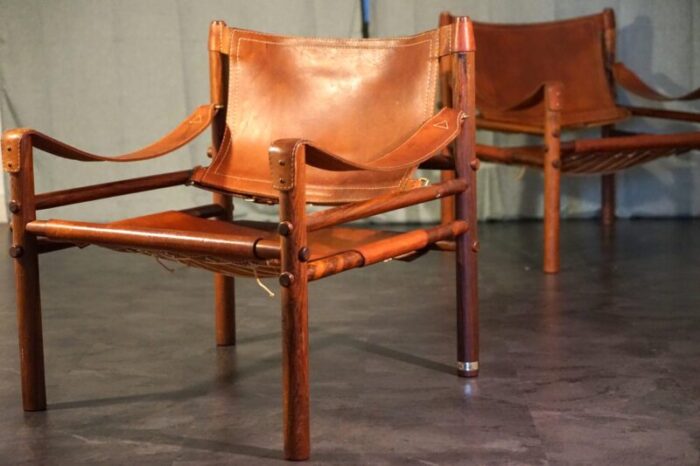 vintage scandinavian sirocco safari teak lounge chairs in cognac leather by arne norell for arne norell ab 1960s set of 2 4475