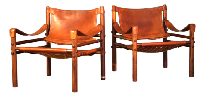 vintage scandinavian sirocco safari teak lounge chairs in cognac leather by arne norell for arne norell ab 1960s set of 2 6926