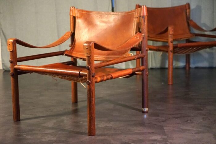 vintage scandinavian sirocco safari teak lounge chairs in cognac leather by arne norell for arne norell ab 1960s set of 2 7401