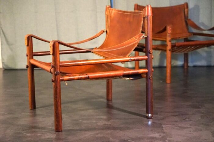 vintage scandinavian sirocco safari teak lounge chairs in cognac leather by arne norell for arne norell ab 1960s set of 2 7843