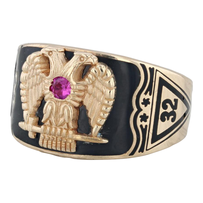 vintage scottish rite ring 10k gold masonic eagle lab created ruby cigar band size 925 0345