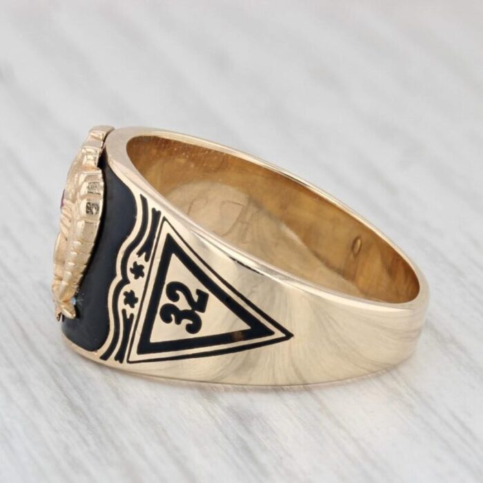 vintage scottish rite ring 10k gold masonic eagle lab created ruby cigar band size 925 2144