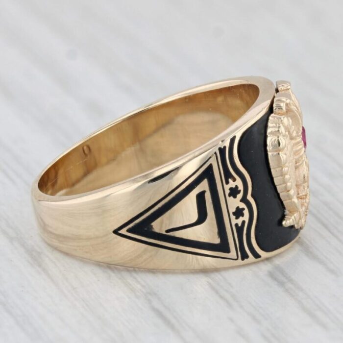 vintage scottish rite ring 10k gold masonic eagle lab created ruby cigar band size 925 7086