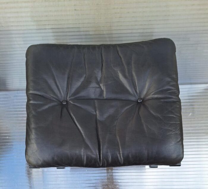 vintage stool with black plywood frame and black leather cushion from westnofa furniture norwegian 1980s 2252