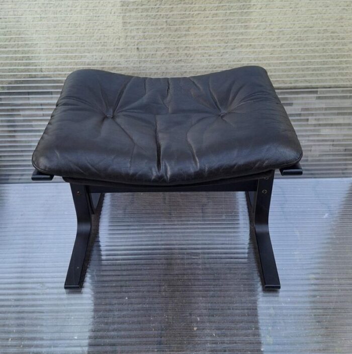 vintage stool with black plywood frame and black leather cushion from westnofa furniture norwegian 1980s 8420