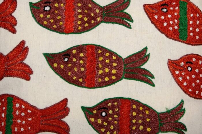 vintage suzani cushion cover with fish design 2