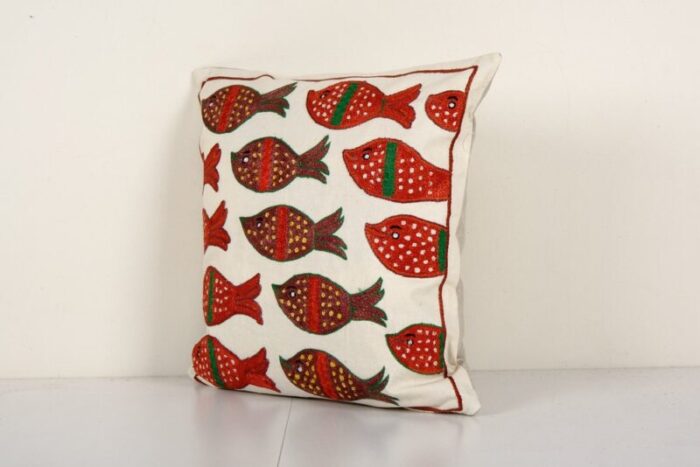 vintage suzani cushion cover with fish design 3