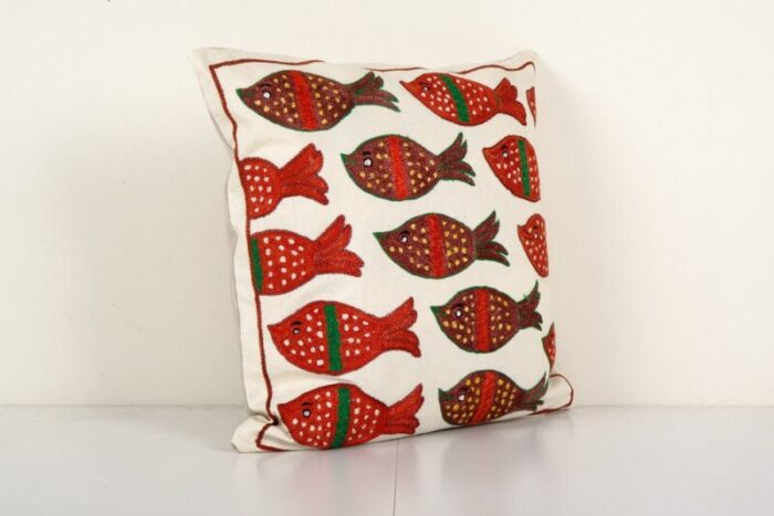 vintage suzani cushion cover with fish design 4