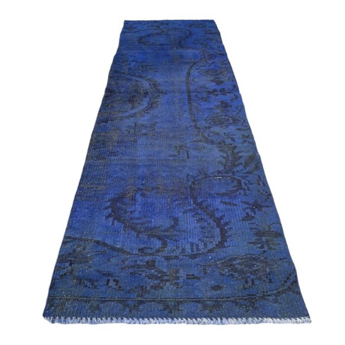 vintage turkish blue runner rug 1