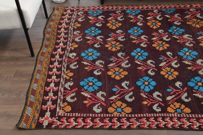 vintage turkish burgundy cacim kilim area rug 5