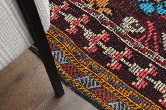 vintage turkish burgundy cacim kilim area rug 6