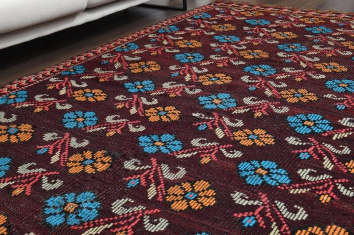 vintage turkish burgundy cacim kilim area rug 7