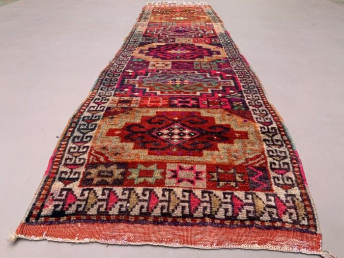 vintage turkish handmade tribal runner rug 3