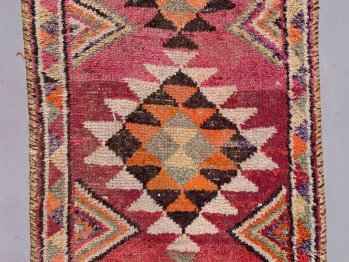 vintage turkish handmade tribal wool runner rug 6