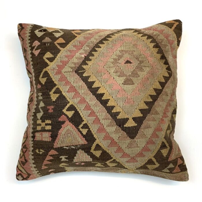 vintage turkish kilim pillow cover in wool cotton 1