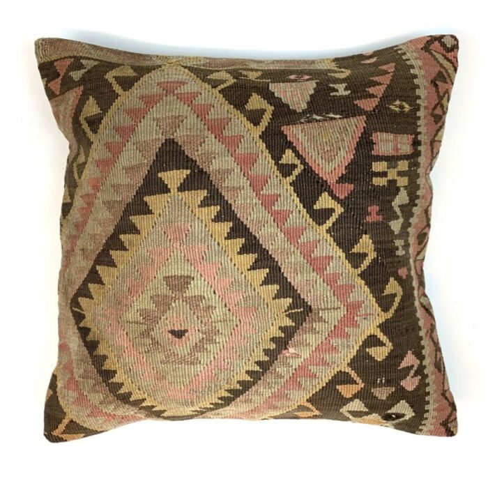 vintage turkish kilim pillow cover in wool cotton 7