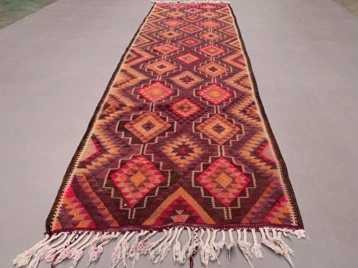 vintage turkish kilim wool runner rug 1