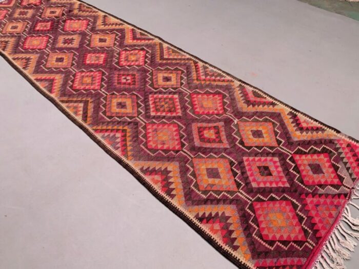 vintage turkish kilim wool runner rug 2