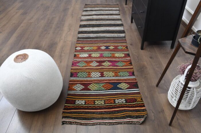 vintage turkish oushak kilim runner rug 1