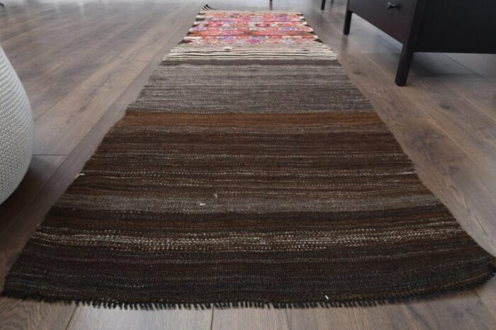 vintage turkish oushak kilim runner rug 2 1