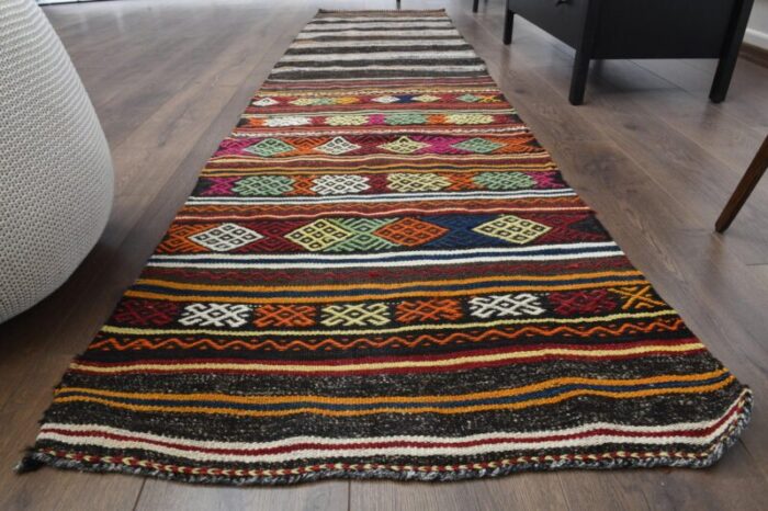 vintage turkish oushak kilim runner rug 2