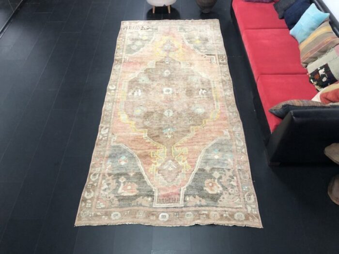 vintage turkish pale faded oushak runner 1