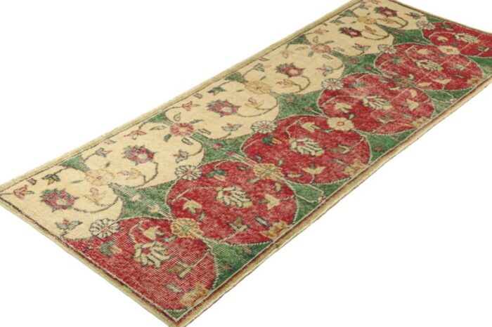 vintage turkish runner rug in green with floral patterns from rug and kilim 4505