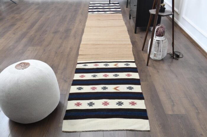 vintage turkish white stripped wool kilim area rug 2