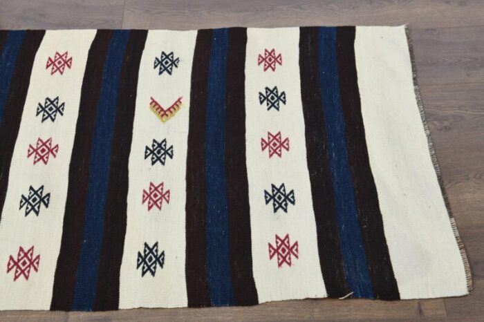 vintage turkish white stripped wool kilim area rug 4