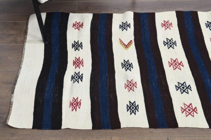 vintage turkish white stripped wool kilim area rug 6