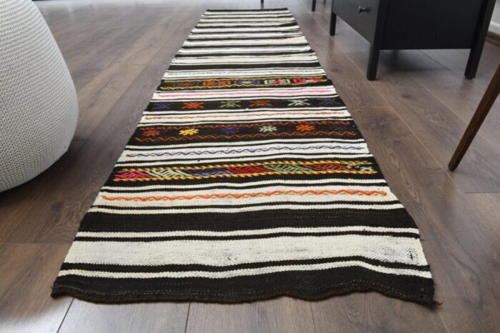 vintage turkish wool flatwear kilim runner rug 2