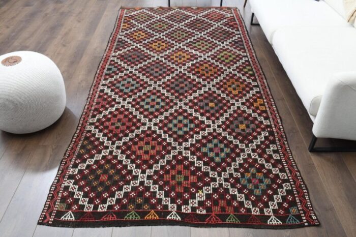 vintage turkish wool flatweave kilim area rug 1