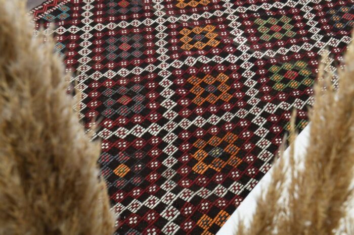 vintage turkish wool flatweave kilim area rug 2