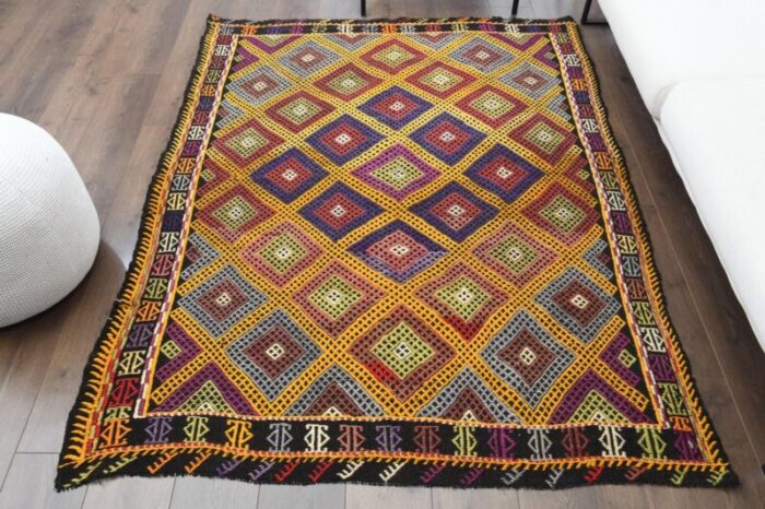 vintage turkish wool kilim area rug 1 1