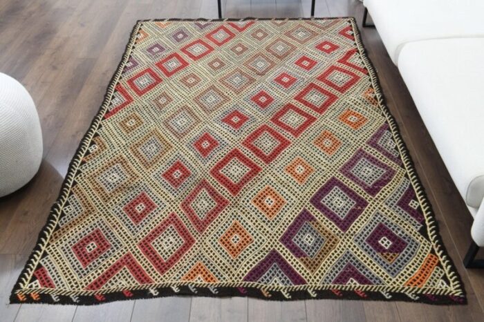 vintage turkish wool kilim area rug 1 2