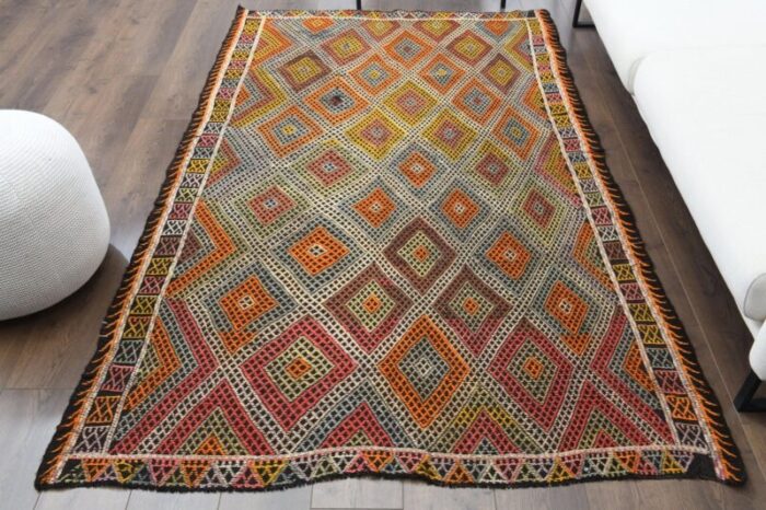 vintage turkish wool kilim area rug 1 3