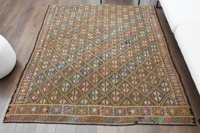 vintage turkish wool kilim area rug 1