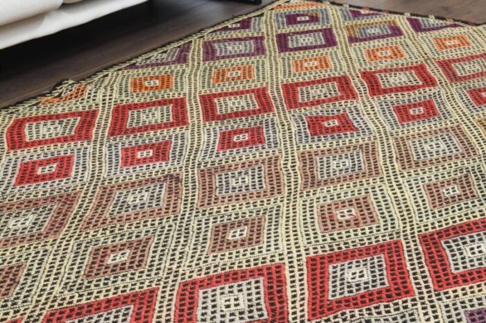 vintage turkish wool kilim area rug 10 2