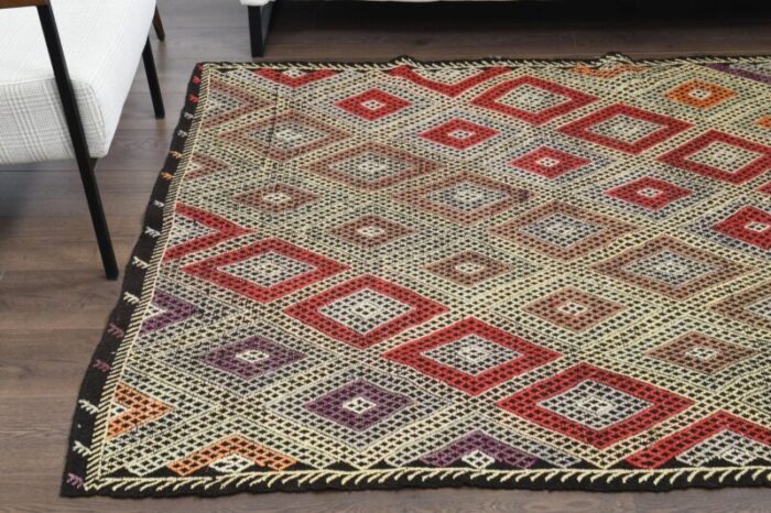 vintage turkish wool kilim area rug 5 2