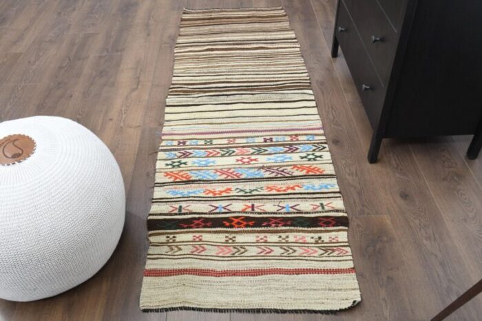 vintage turkish wool kilim runner rug 1