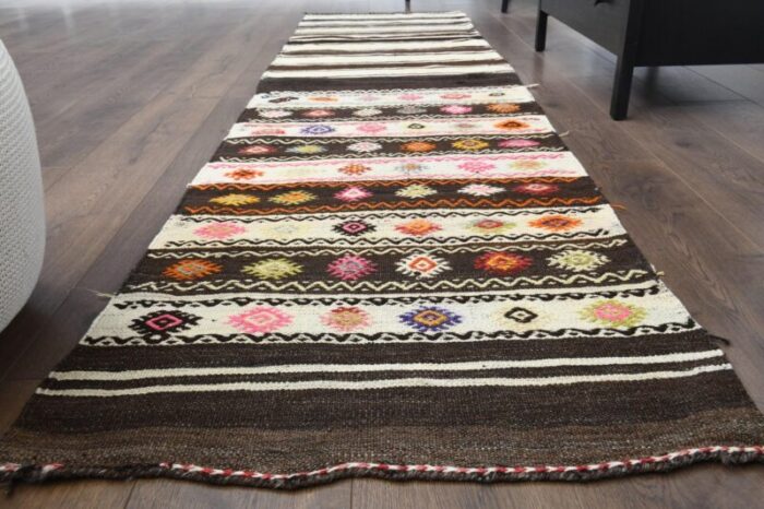 vintage turkish wool kilim runner rug 2 1