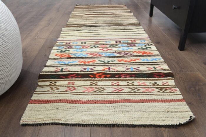 vintage turkish wool kilim runner rug 2