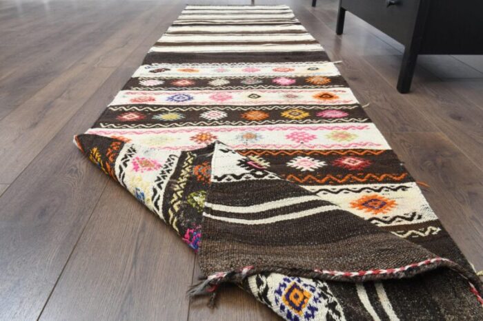 vintage turkish wool kilim runner rug 3 1