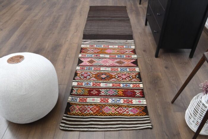 vintage turkish wool oushak kilim runner 1