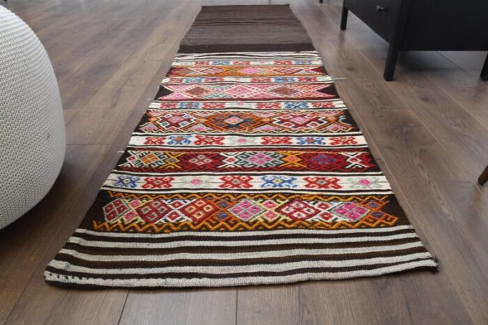 vintage turkish wool oushak kilim runner 2