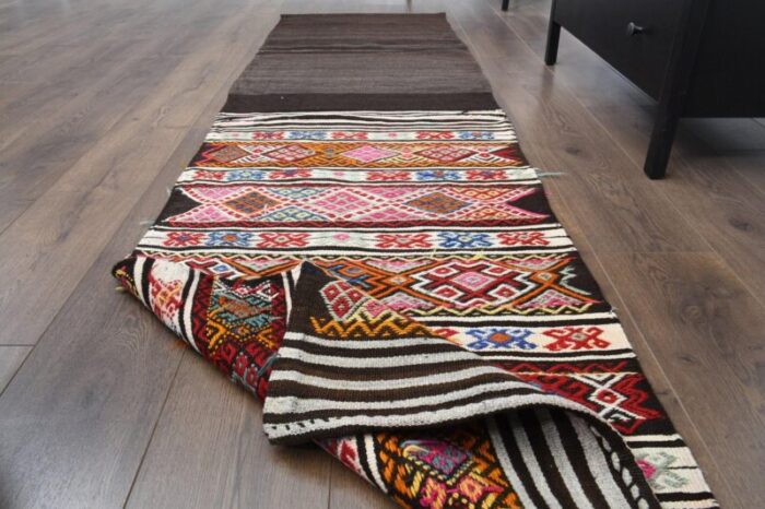 vintage turkish wool oushak kilim runner 3