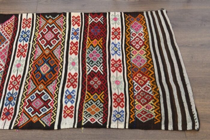 vintage turkish wool oushak kilim runner 4